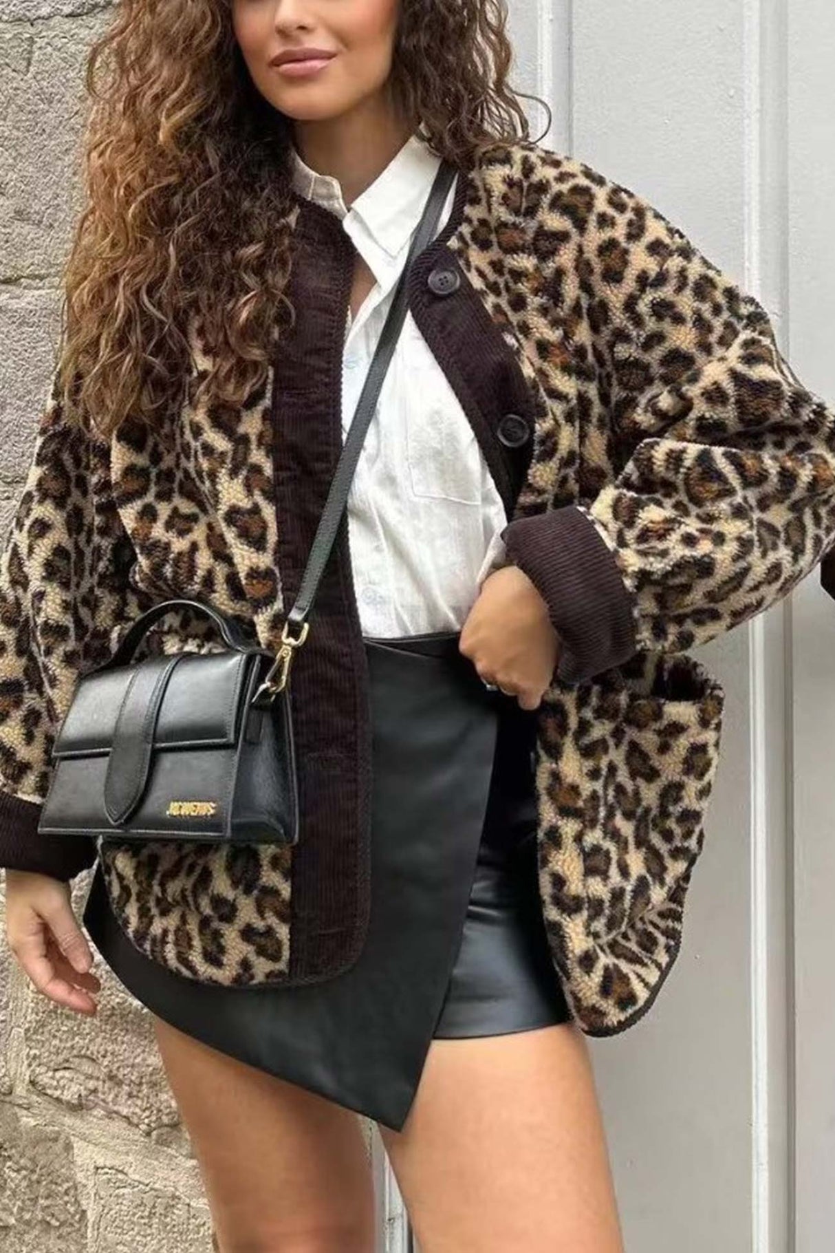 Arolora Leopard Print Button Down Coat