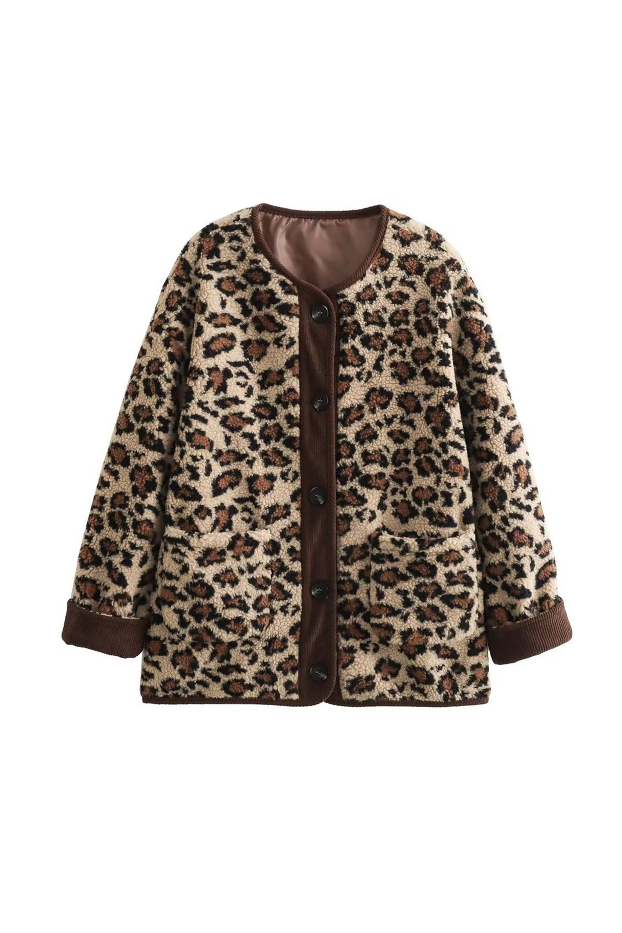 Arolora Leopard Print Button Down Coat