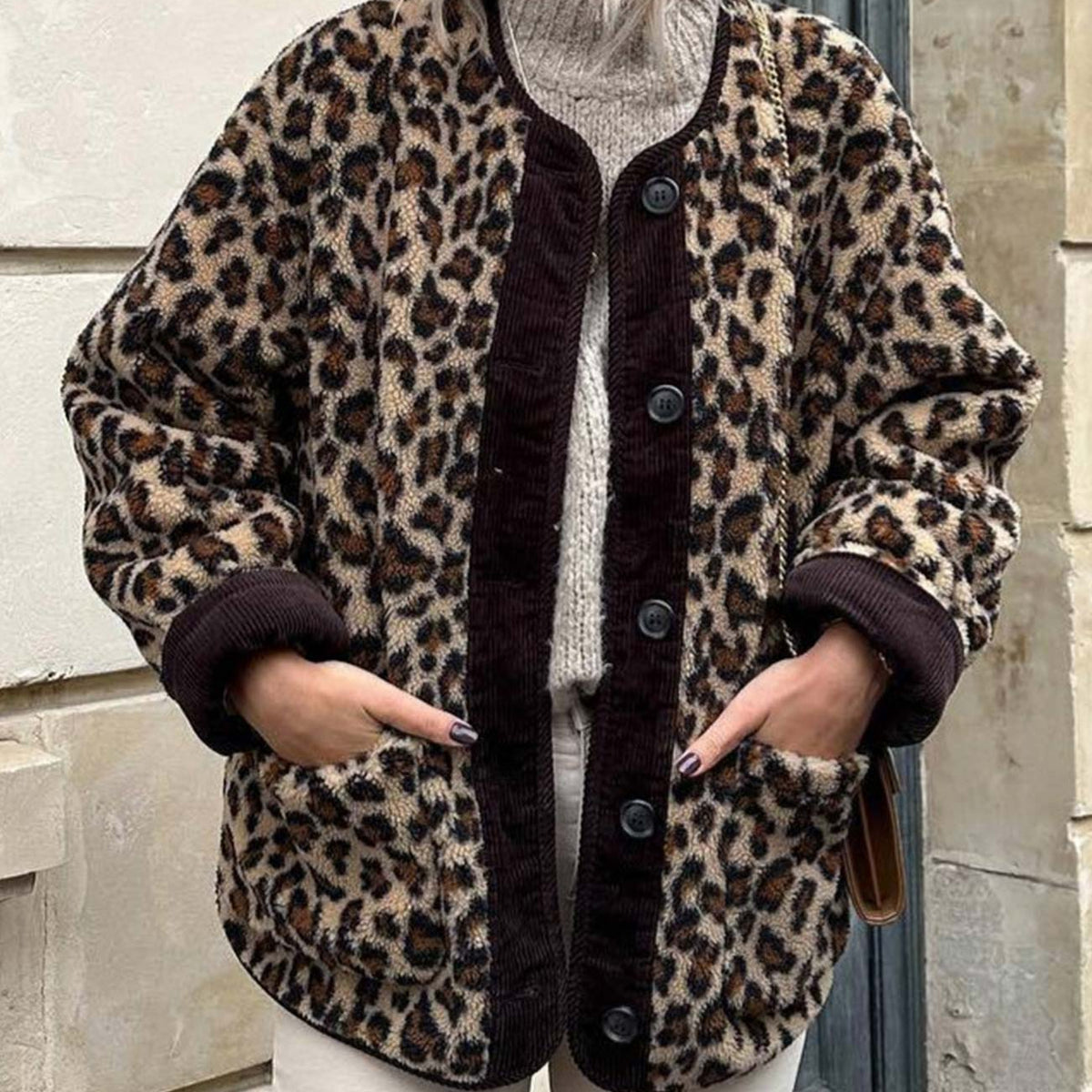 Leopard Button Down Long Sleeve Jacket