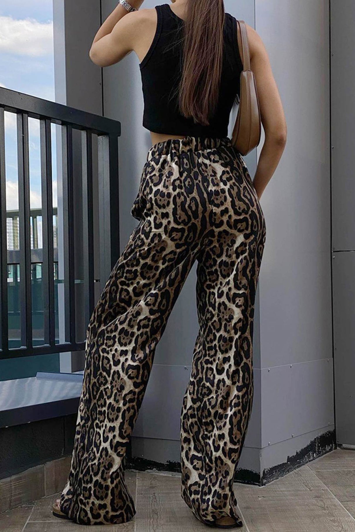 Arolora leopard-print-high-waist-flared-pants