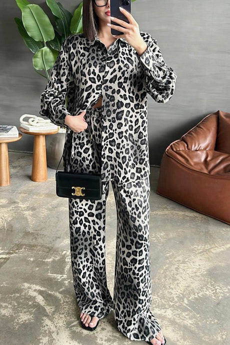 Arolora leopard-print-long-sleeve-blouse-set