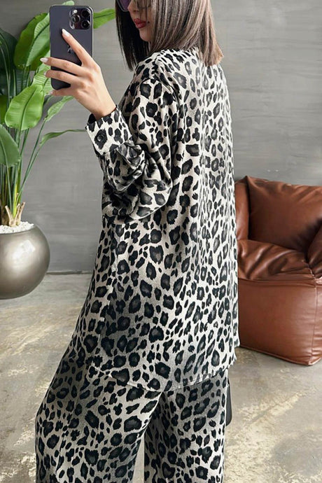 Arolora leopard-print-long-sleeve-blouse-set