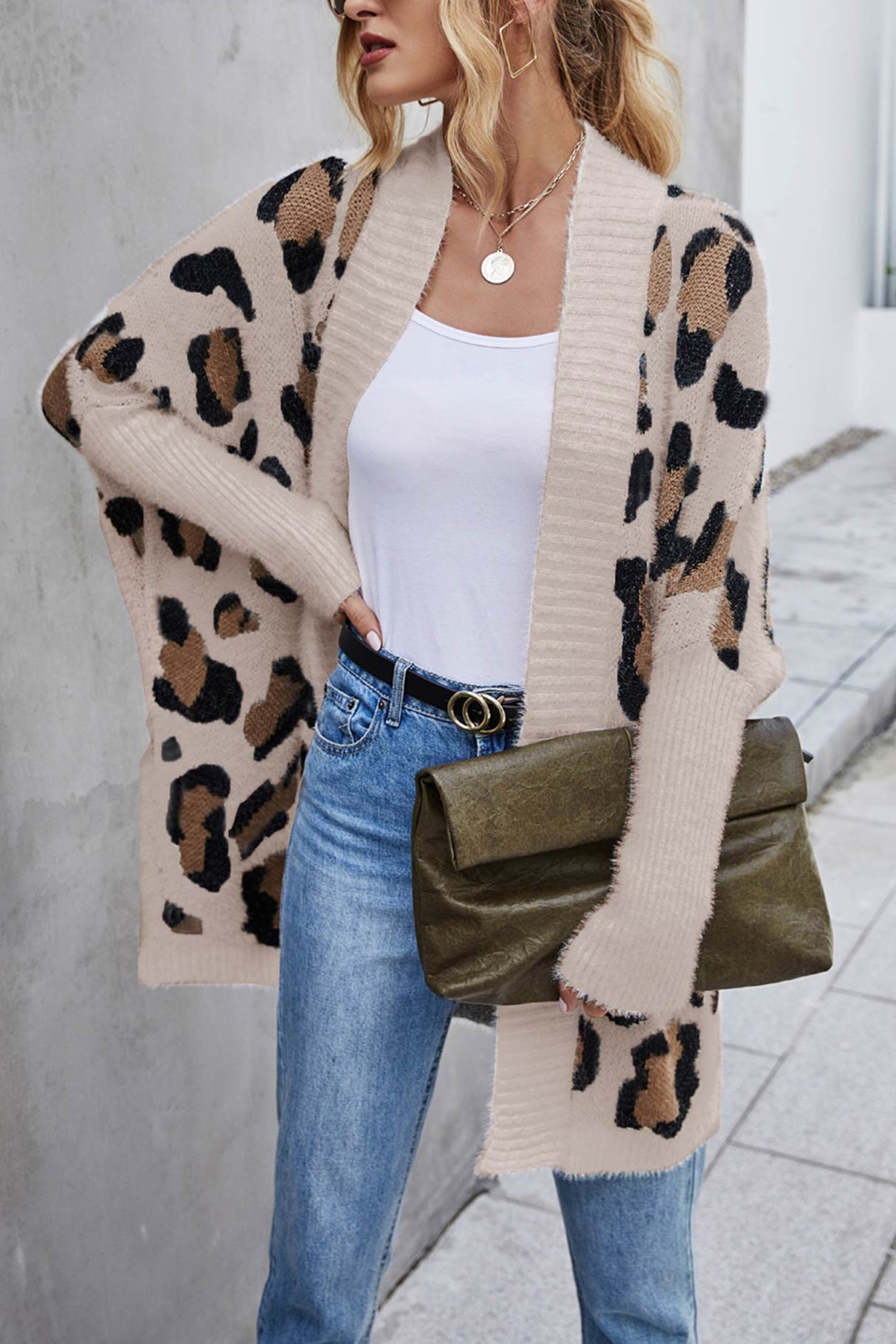 Arolora leopard-print-open-front-cardigan