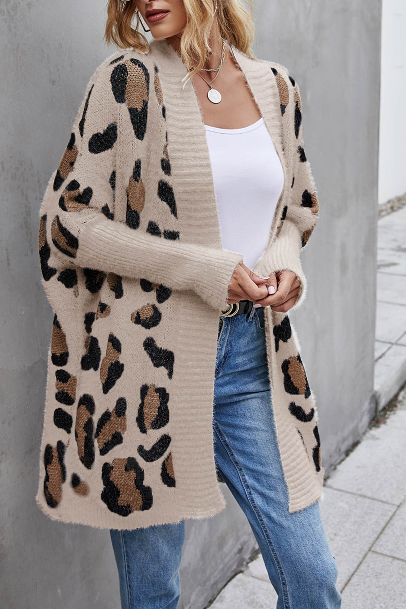 Arolora leopard-print-open-front-cardigan