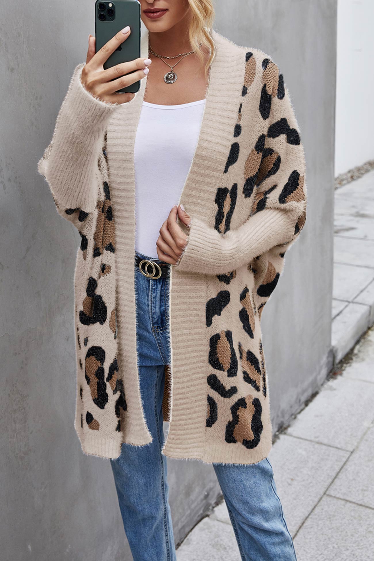 Arolora leopard-print-open-front-cardigan