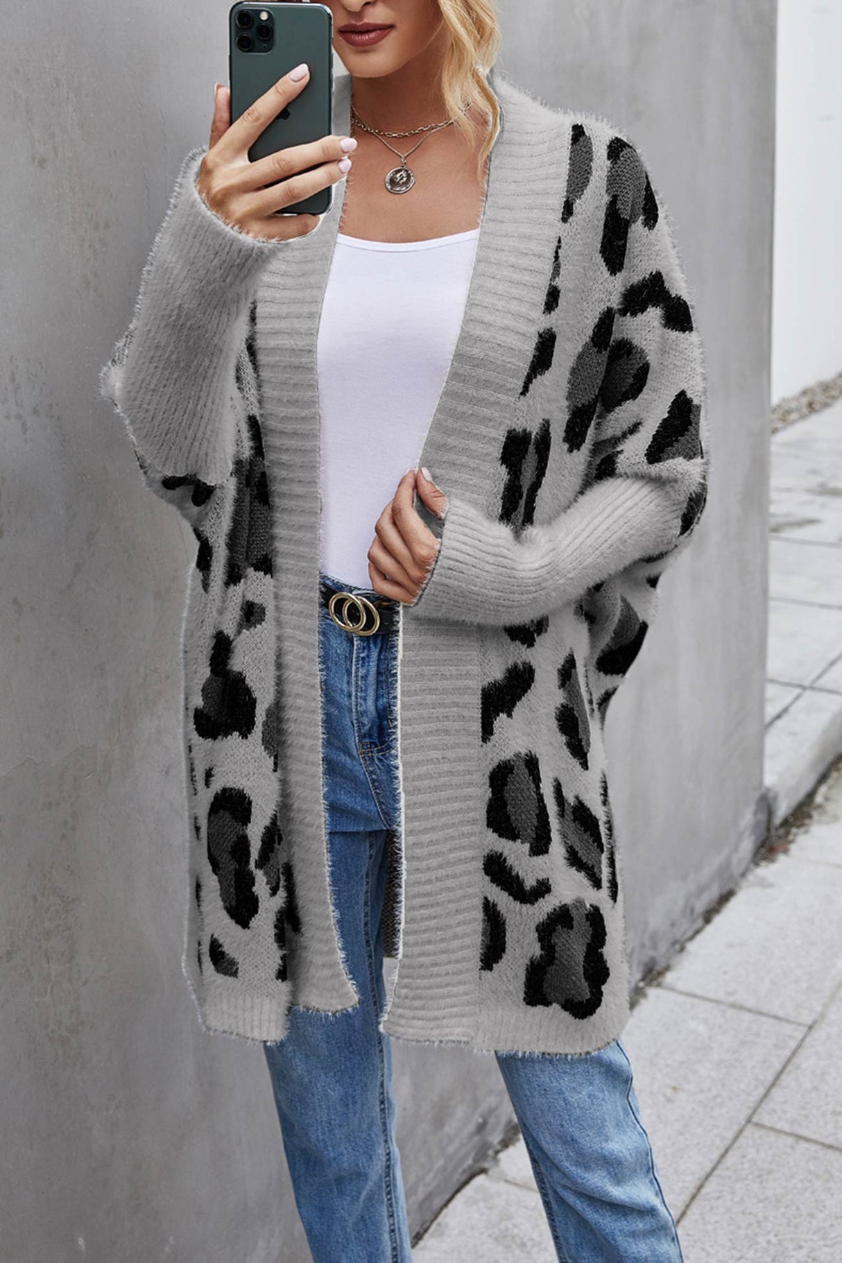 Arolora leopard-print-open-front-cardigan