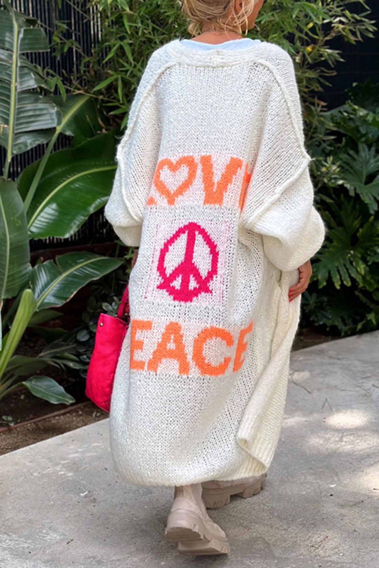 Letter Print Long Sleeve Open Front Cardigan