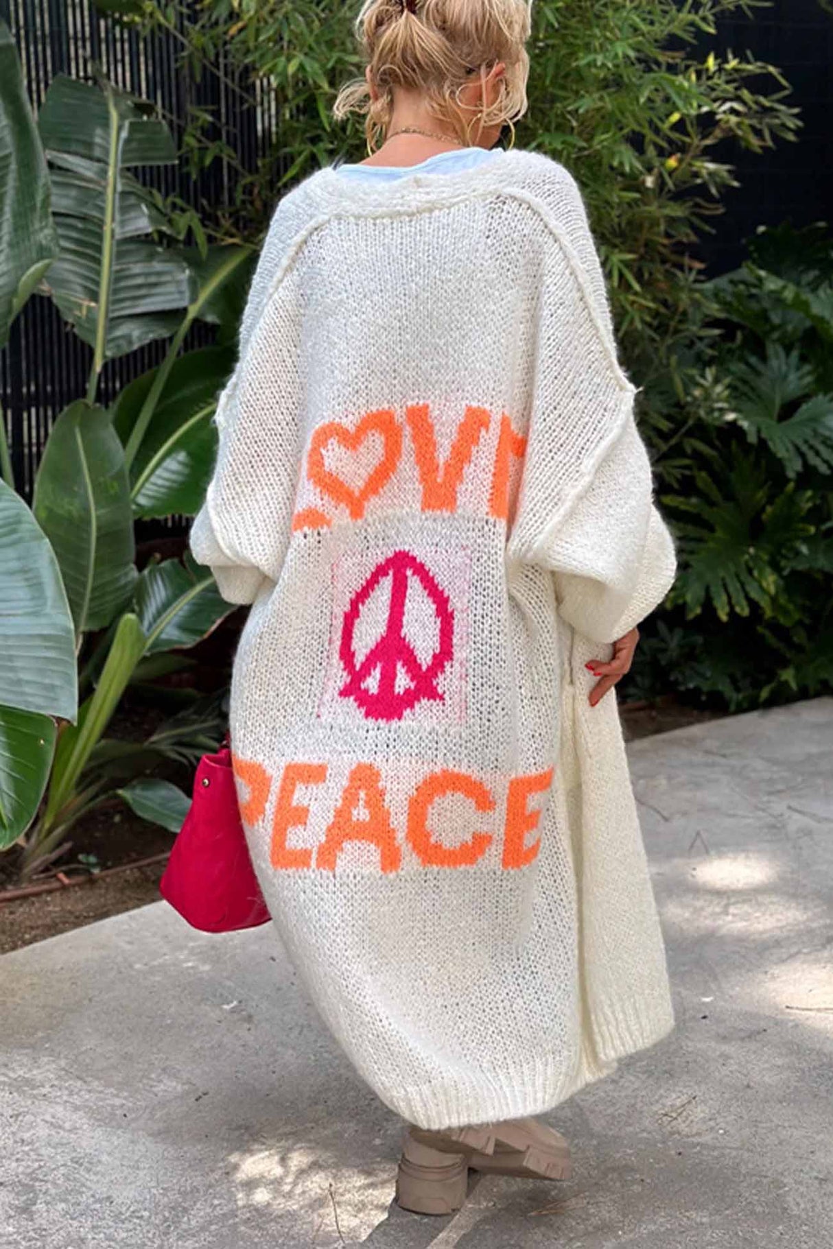 Letter Print Long Sleeve Open Front Cardigan