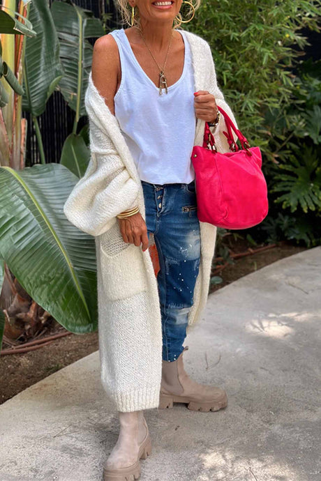 Letter Print Long Sleeve Open Front Cardigan