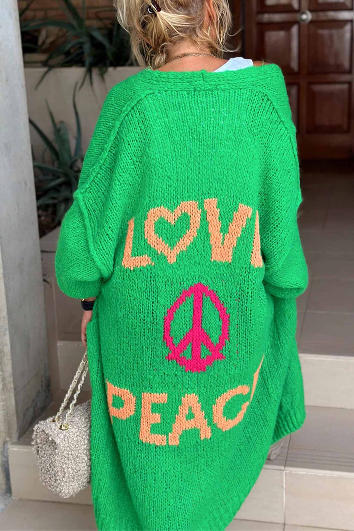 Letter Print Long Sleeve Open Front Cardigan