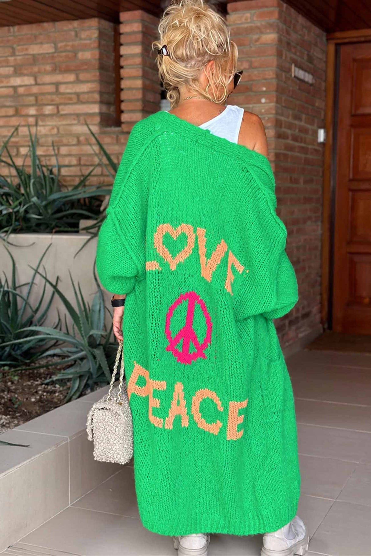 Letter Print Long Sleeve Open Front Cardigan