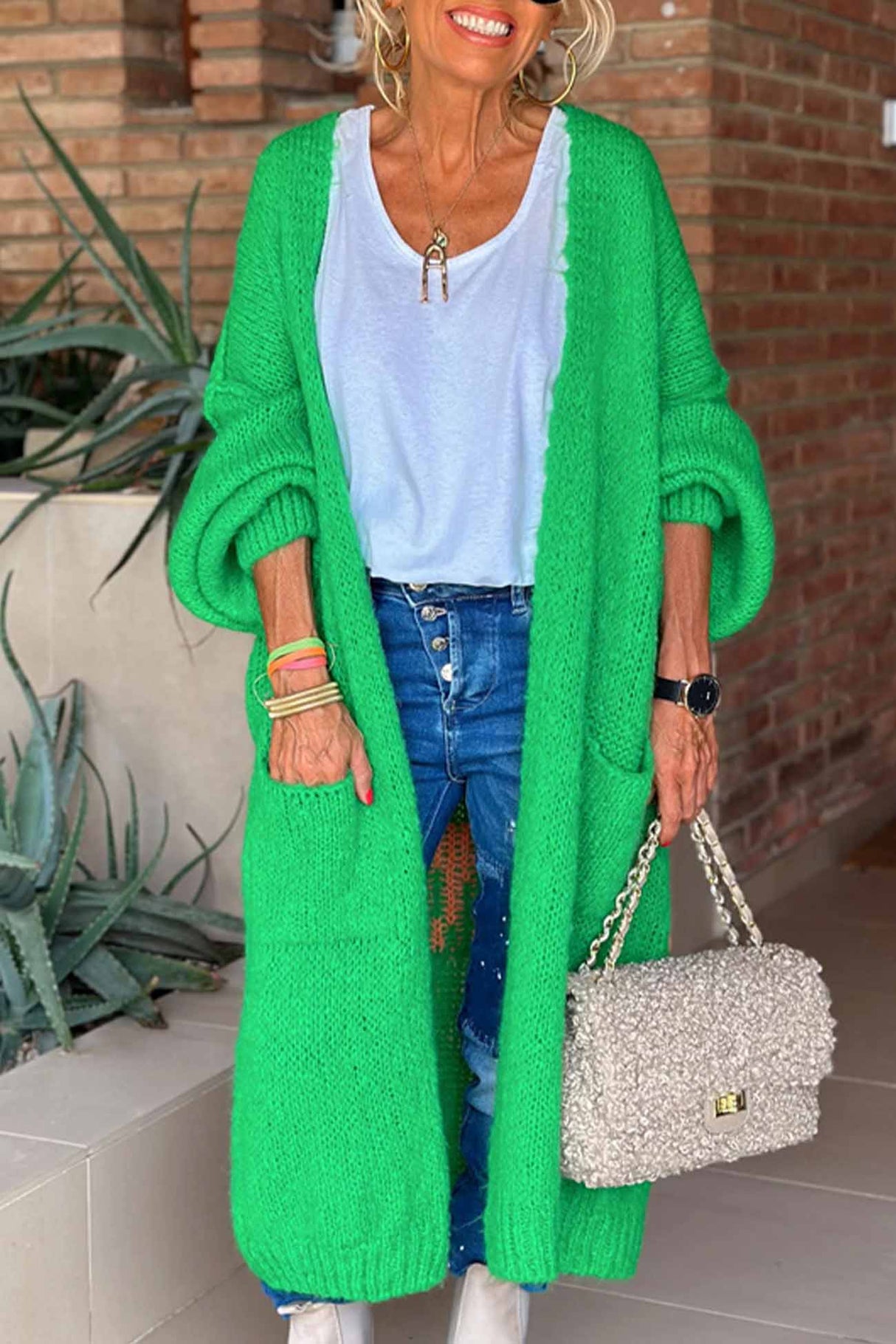 Letter Print Long Sleeve Open Front Cardigan