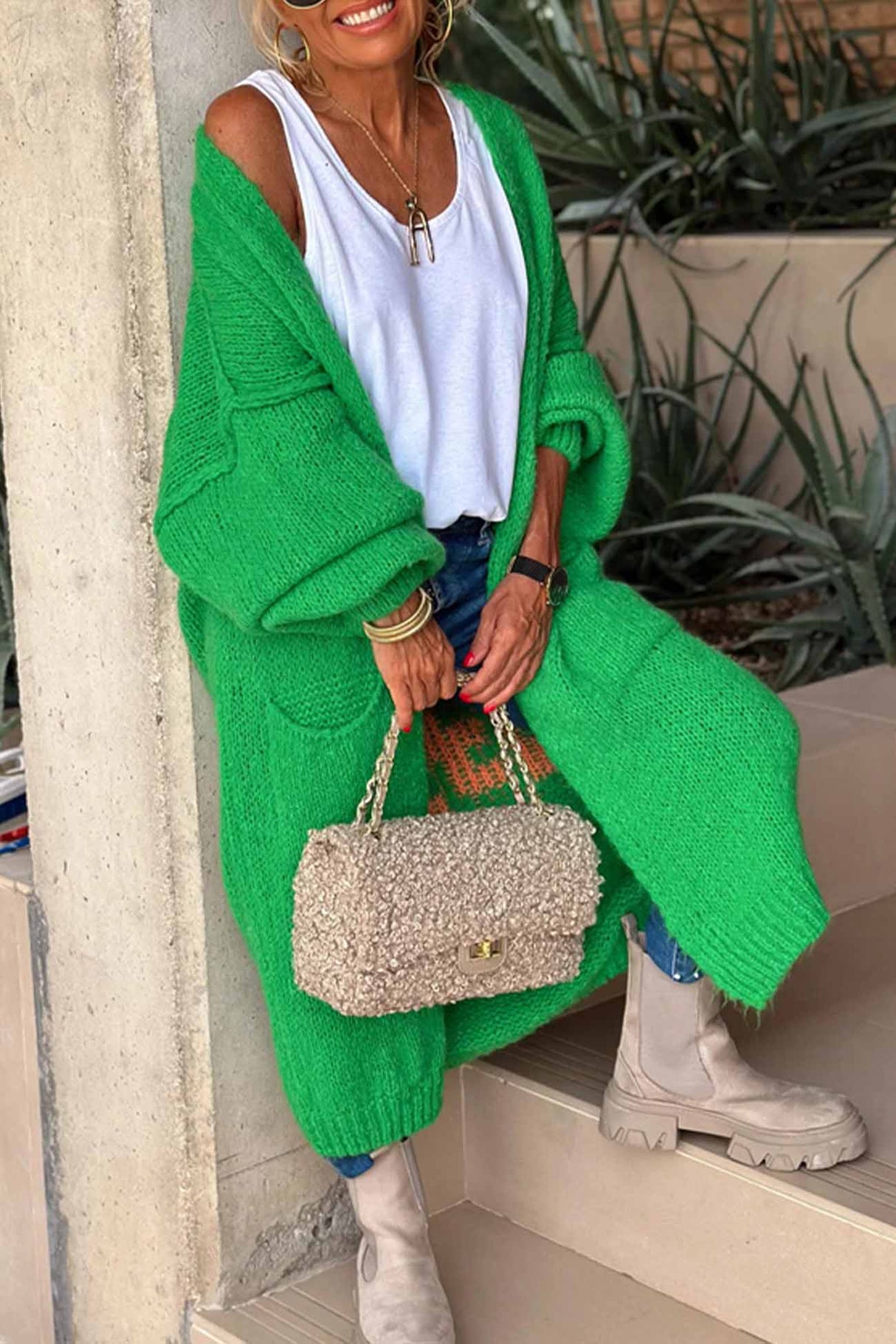 Letter Print Long Sleeve Open Front Cardigan