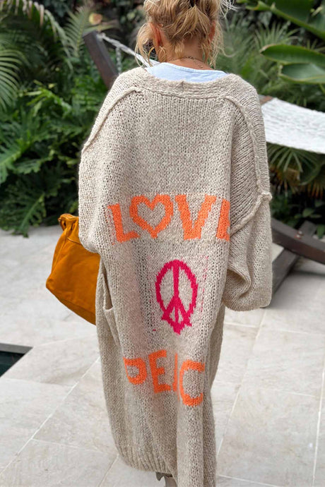 Letter Print Long Sleeve Open Front Cardigan