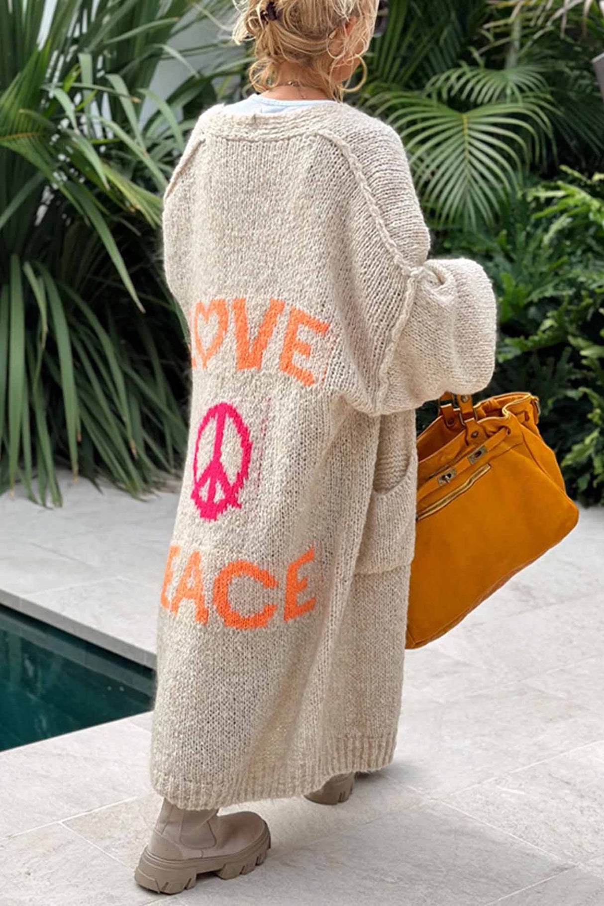 Letter Print Long Sleeve Open Front Cardigan