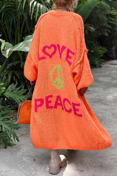 Letter Print Long Sleeve Open Front Cardigan