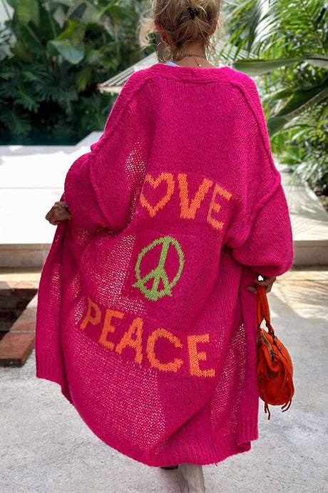 Letter Print Long Sleeve Open Front Cardigan