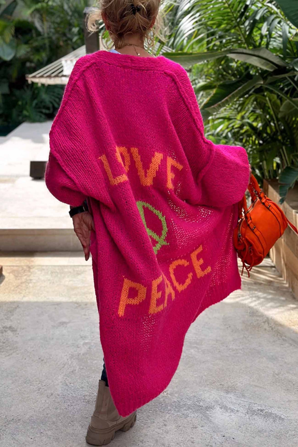 Letter Print Long Sleeve Open Front Cardigan