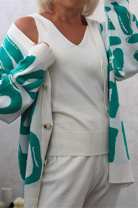 Letter Printed Cardigan Vest Long Pant Three Piece Set