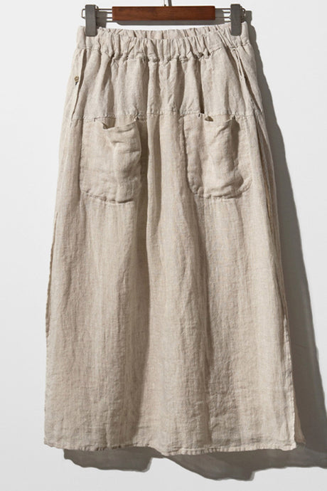 Linen Solid Pocketed Midi Skirt