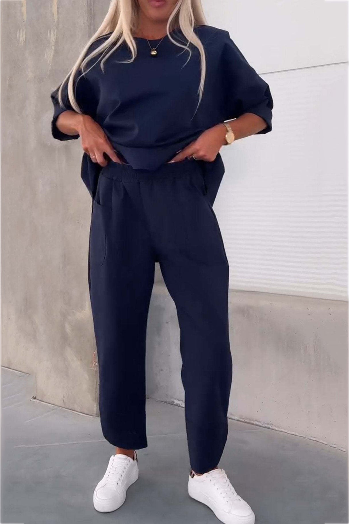 Arolora Long Sleeve Pullover Harem Pants Set