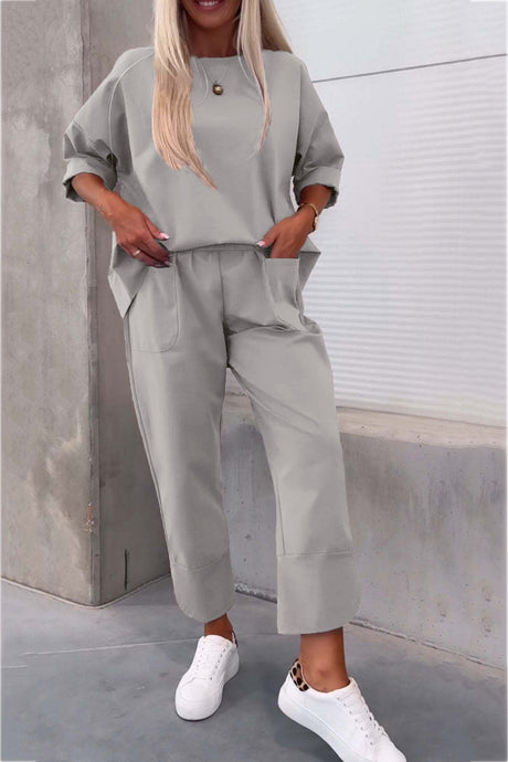 Arolora Long Sleeve Pullover Harem Pants Set