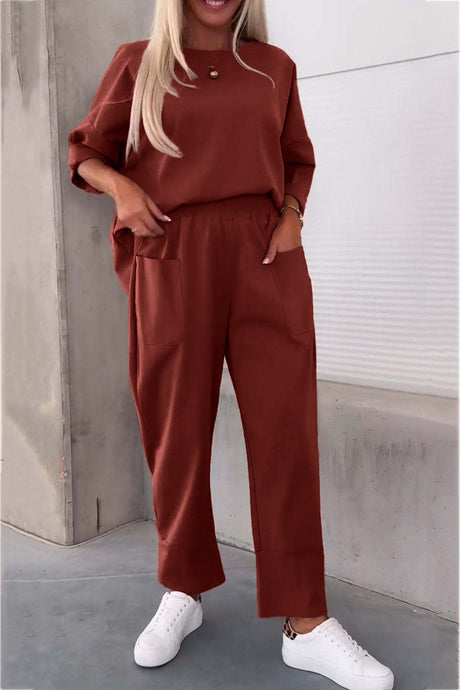 Arolora Long Sleeve Pullover Harem Pants Set