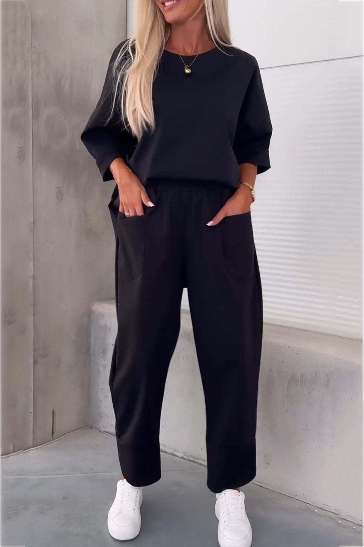 Arolora Long Sleeve Pullover Harem Pants Set