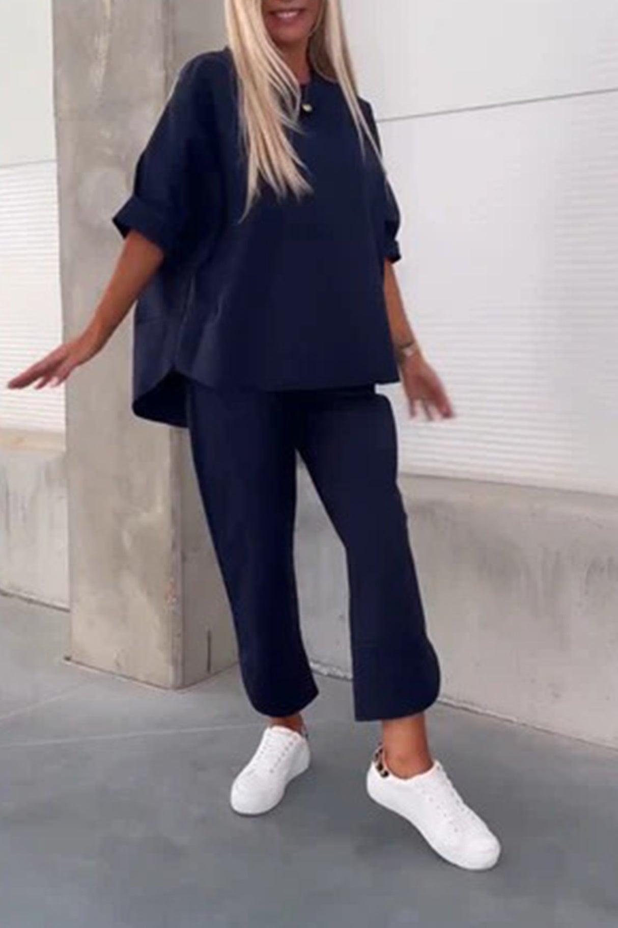 Arolora Long Sleeve Pullover Harem Pants Set