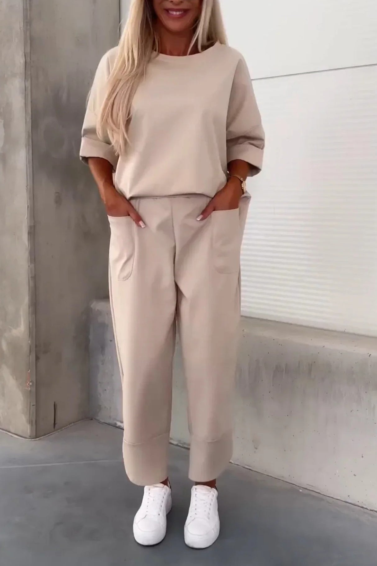 Arolora Long Sleeve Pullover Harem Pants Set