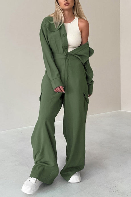 Arolora Long Sleeve Single-breasted Cargo Jumpsuits