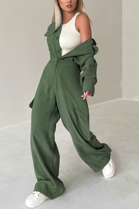 Arolora Long Sleeve Single-breasted Cargo Jumpsuits