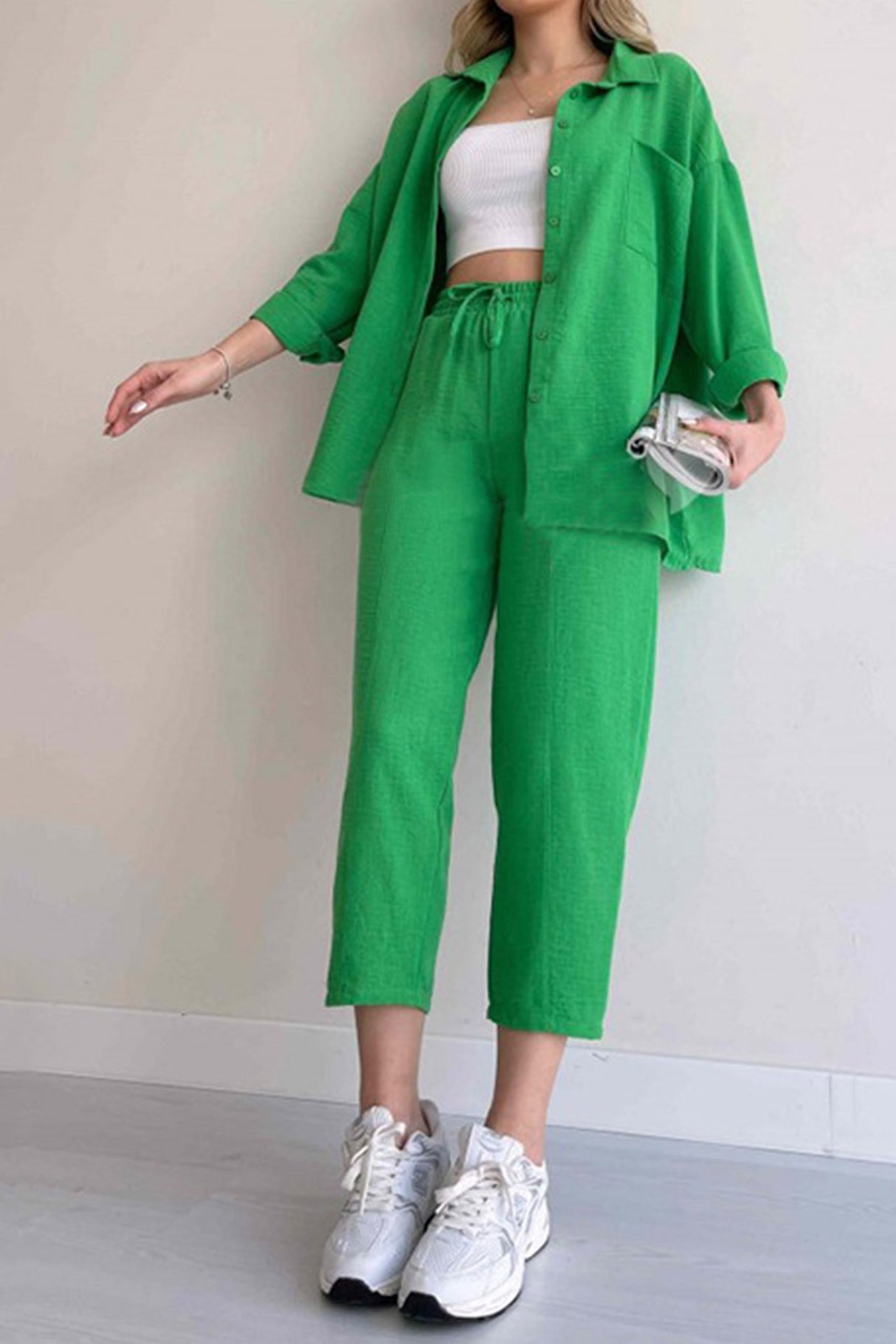 Long Sleeve Solid Color Shirt Long Pants Set