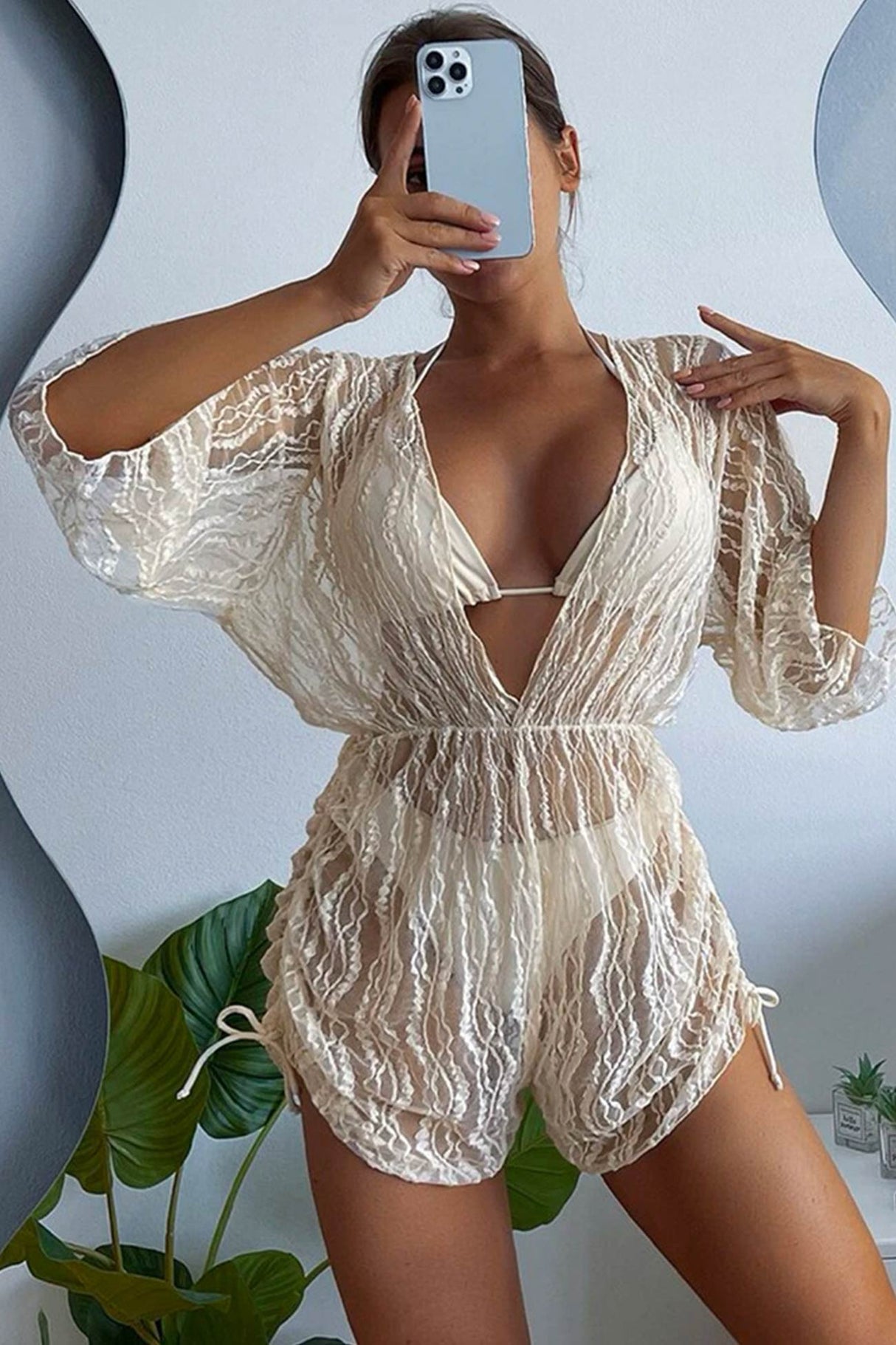 Mesh Rompers Cover-up Three-piece Bikini Suits