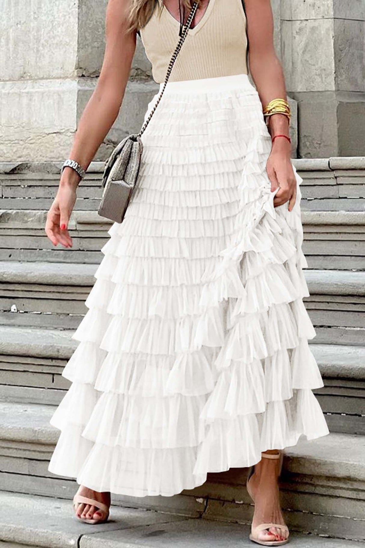 Mesh A-line Tiered Skirt