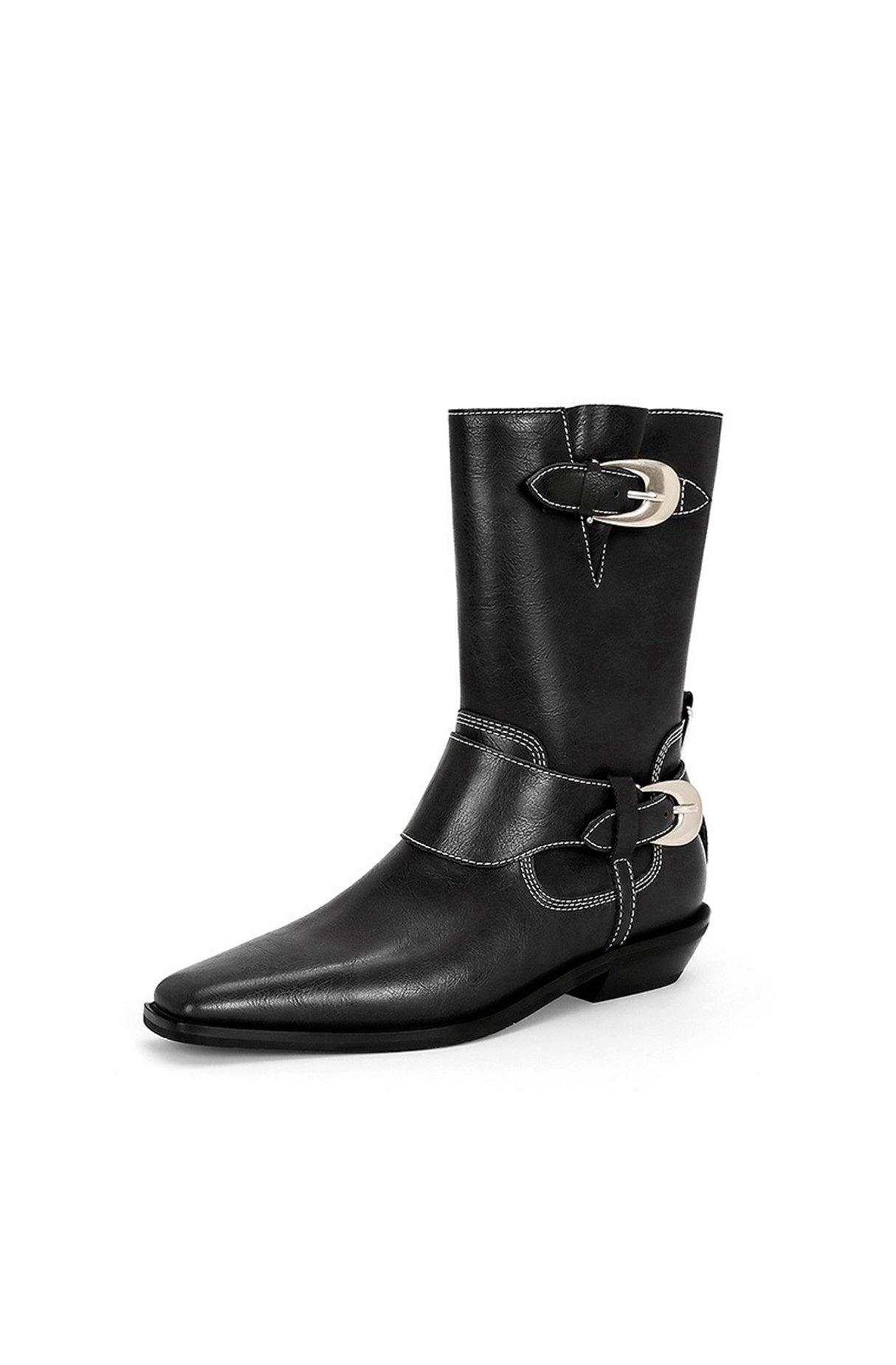 Metal Buckle Mid-calf Chelsea Western Boots