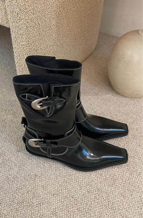 Metal Buckle Mid-calf Chelsea Western Boots