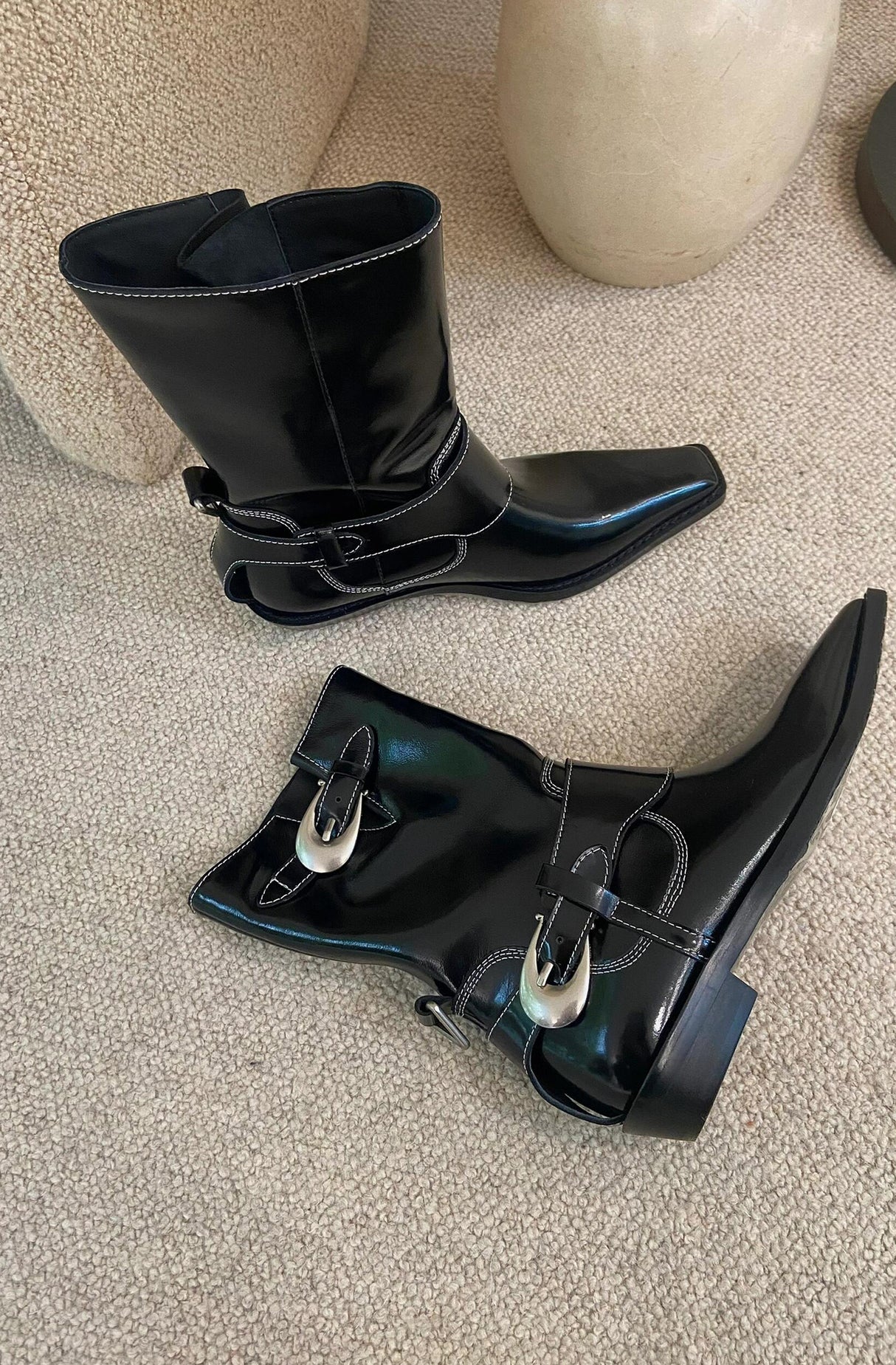Metal Buckle Mid-calf Chelsea Western Boots