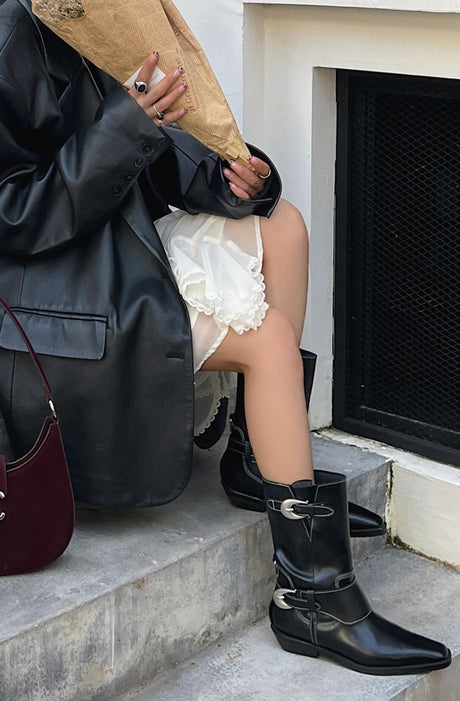 Metal Buckle Mid-calf Chelsea Western Boots