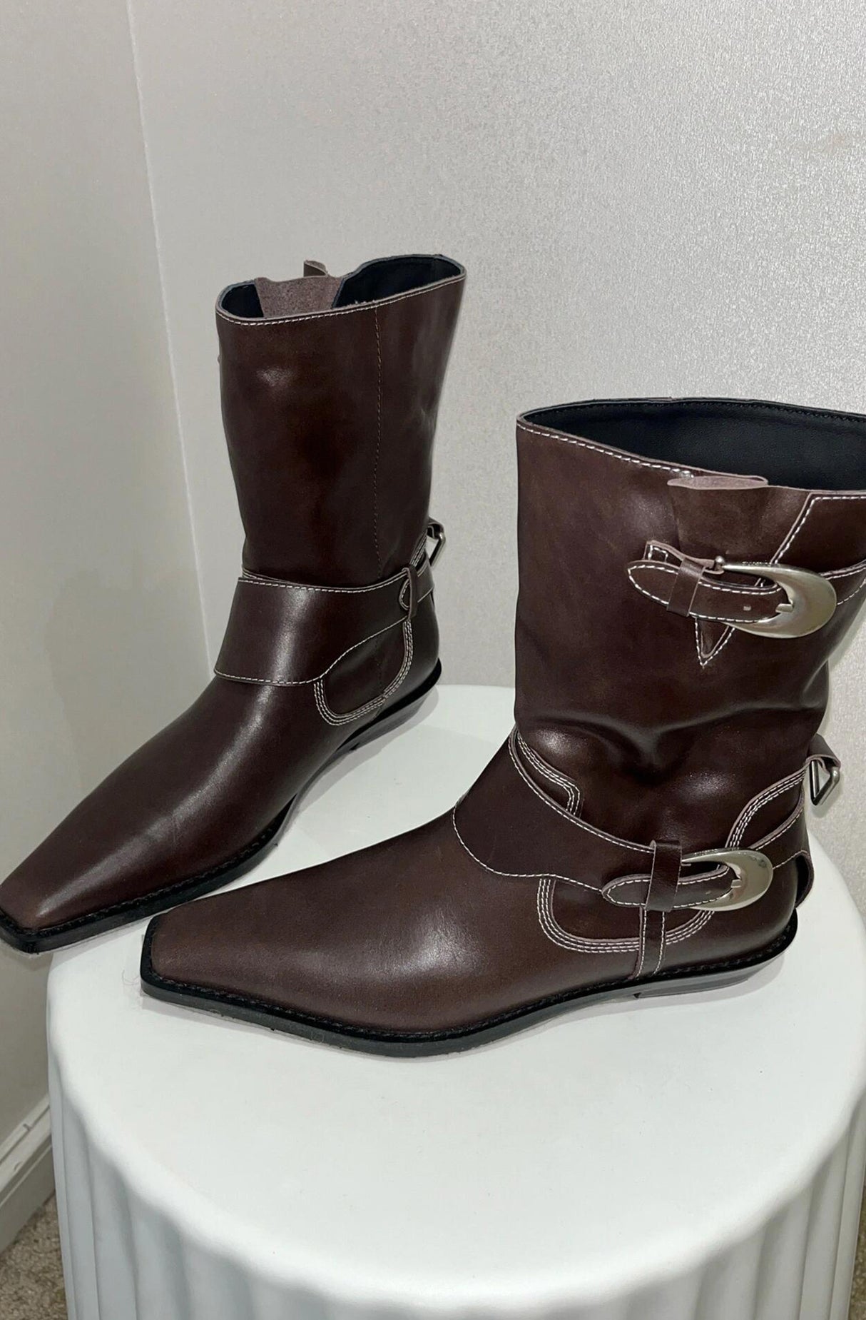 Metal Buckle Mid-calf Chelsea Western Boots