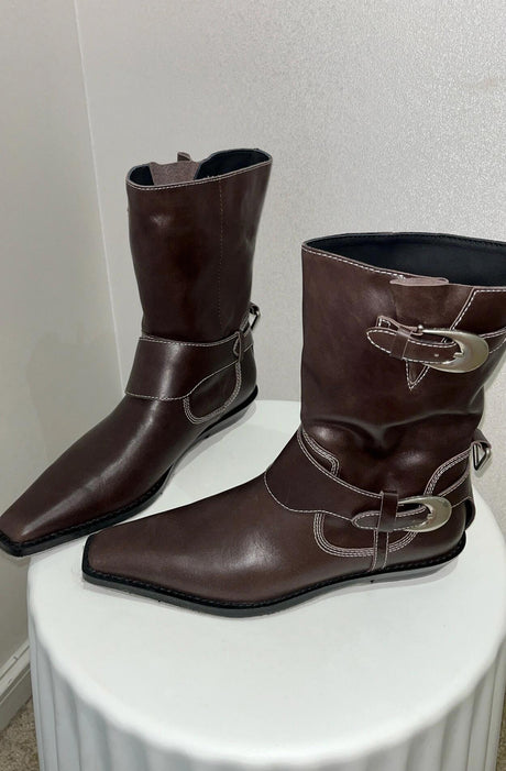 Metal Buckle Mid-calf Chelsea Western Boots