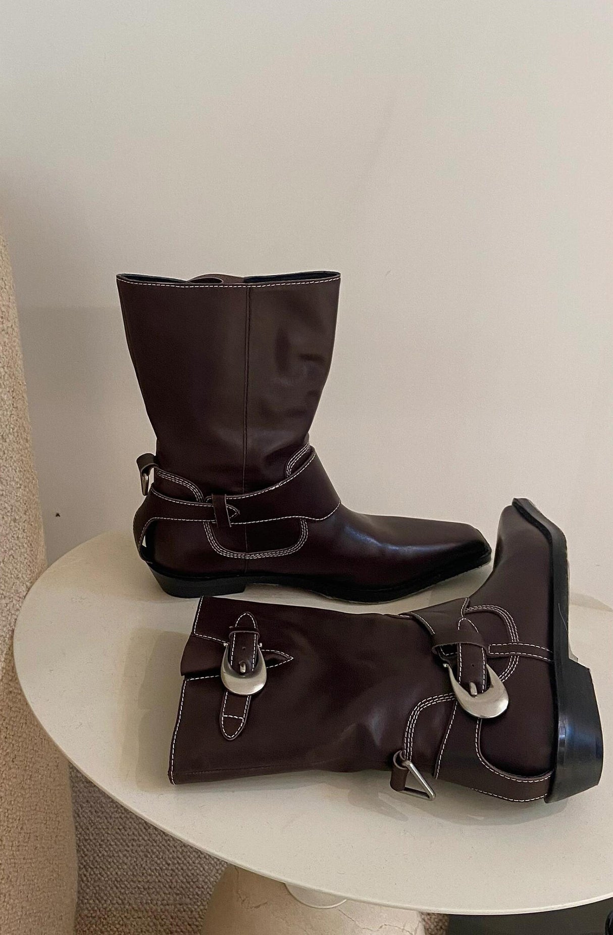 Metal Buckle Mid-calf Chelsea Western Boots