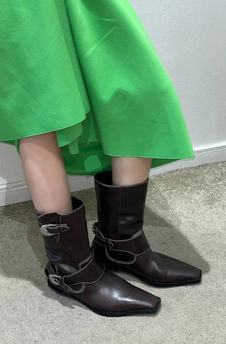 Metal Buckle Mid-calf Chelsea Western Boots