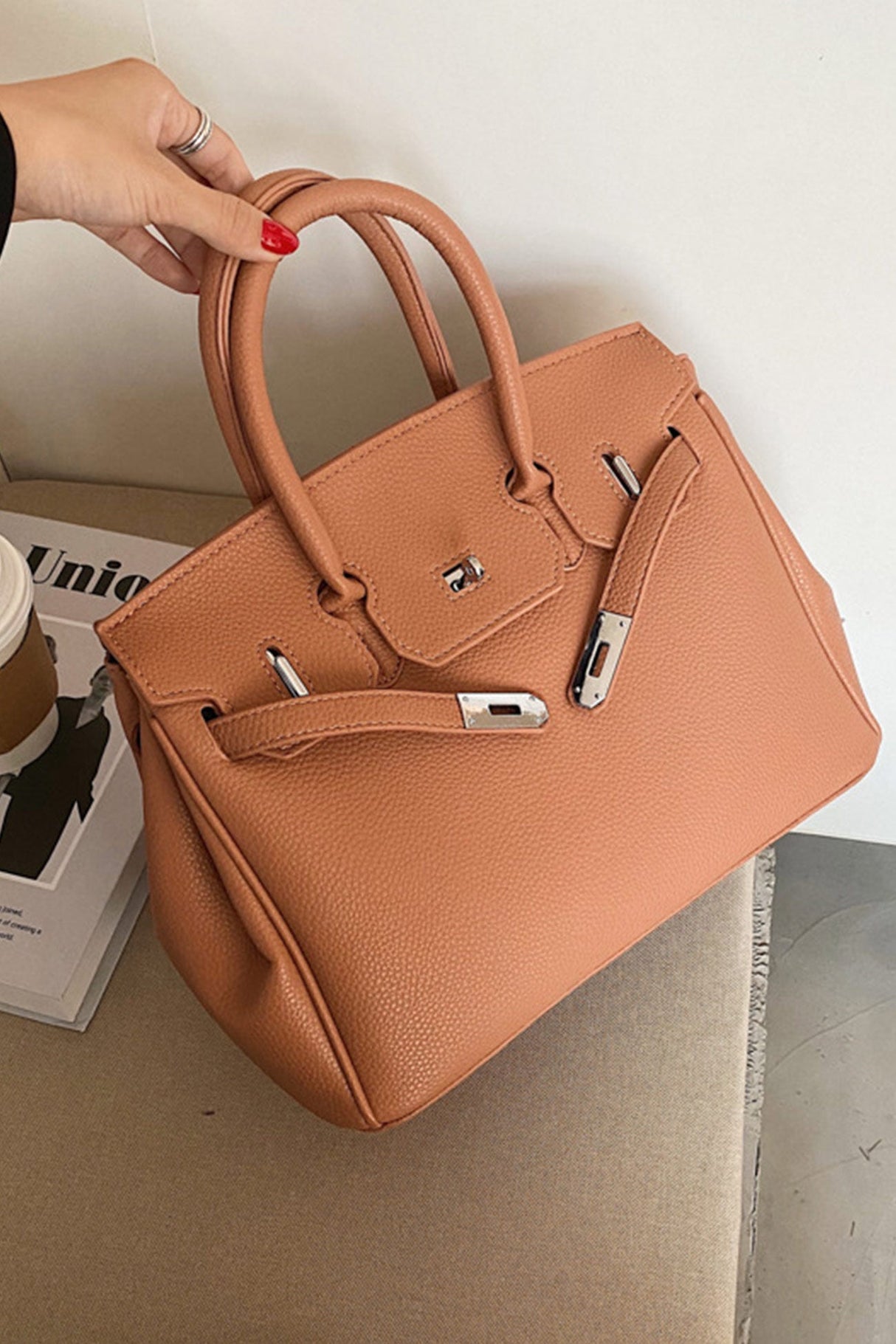 Arolora metal-buckle-solid-tote-bag
