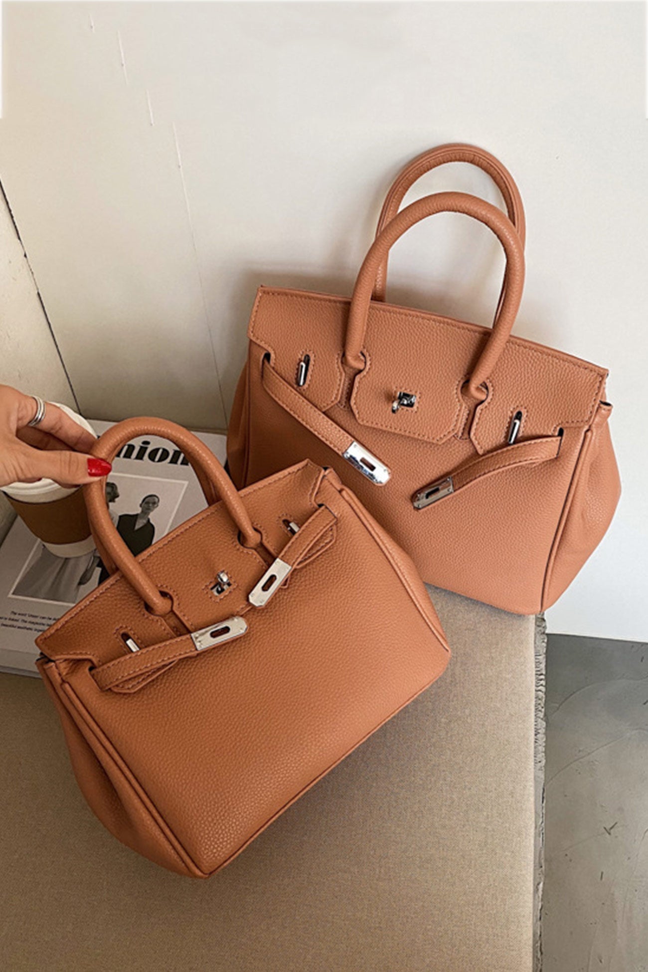 Arolora metal-buckle-solid-tote-bag