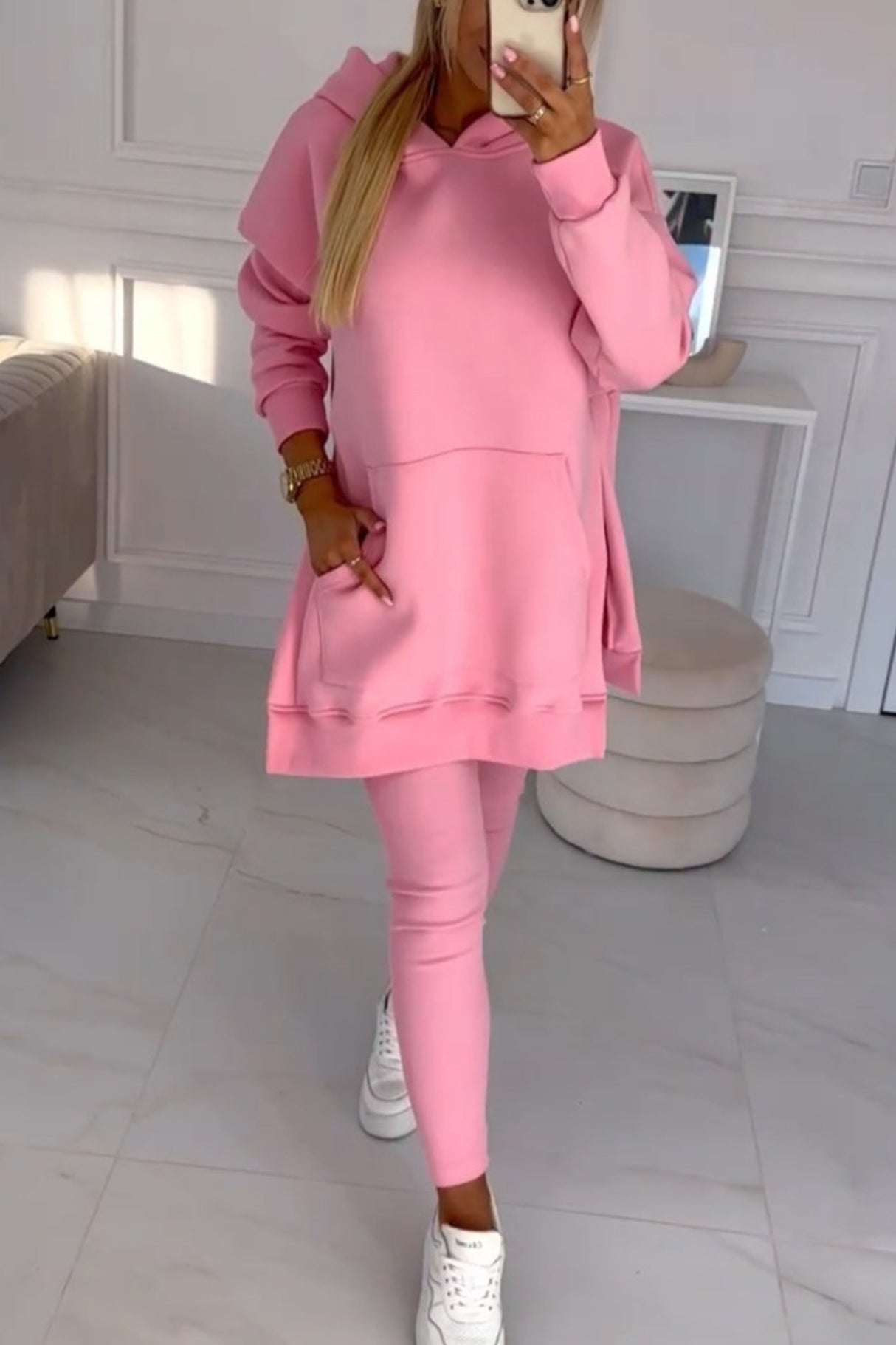 Mid-length Slit Hoodie Legging Suits