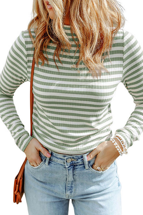 Arolora mock-neck-striped-knit-pullover