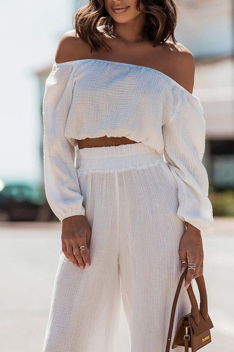 Off-shoulder Crop Top Wide Leg Long Pants Suits