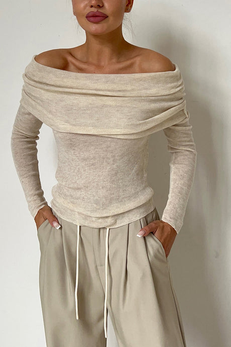 Arolora off-shoulder-long-sleeve-knit-tops