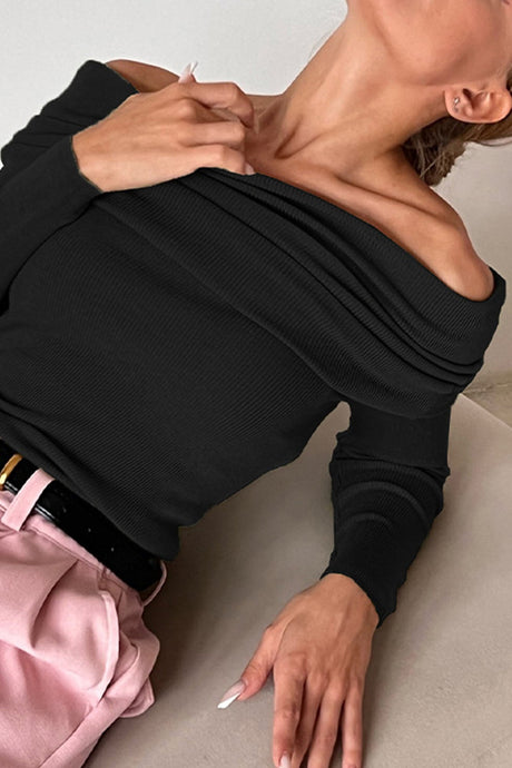 Arolora off-shoulder-long-sleeve-knit-tops